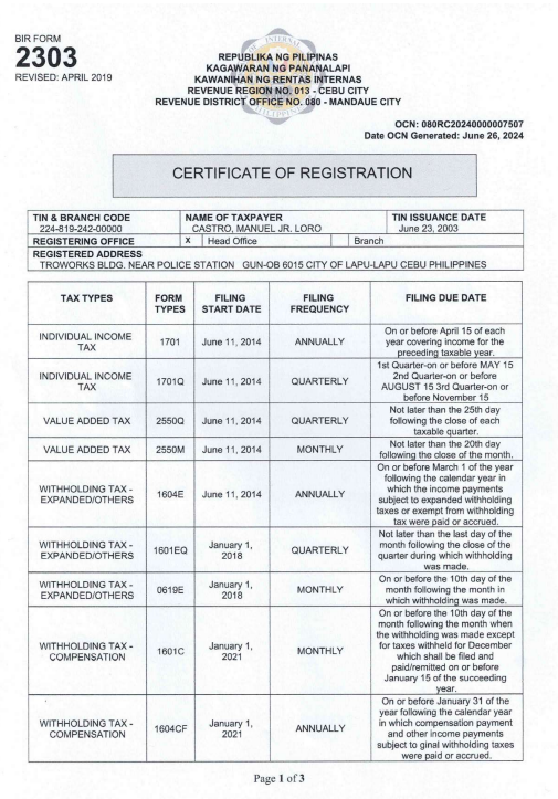 BIR Registration